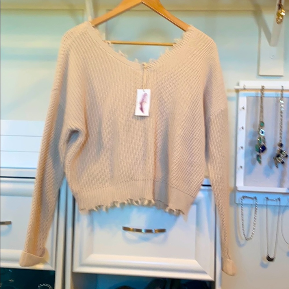 NWT double v-neck cropped sweater